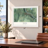 Baltic, Connecticut map, 18 x 24 inch print in a white frame in a home office