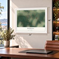 Bandana, Kentucky map, 18 x 24 inch print in a white frame in a home office