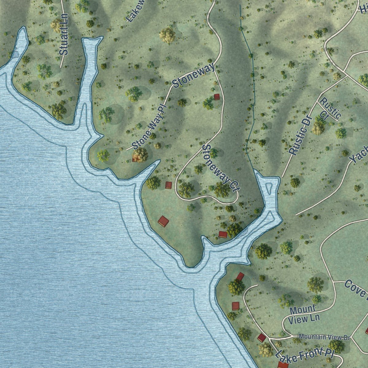 Second close-up of the map of Baneberry, Tennessee print showing more streets and buildings