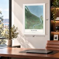 Bangor, Bay County, Michigan map, 18 x 24 inch print in a white frame in a home office