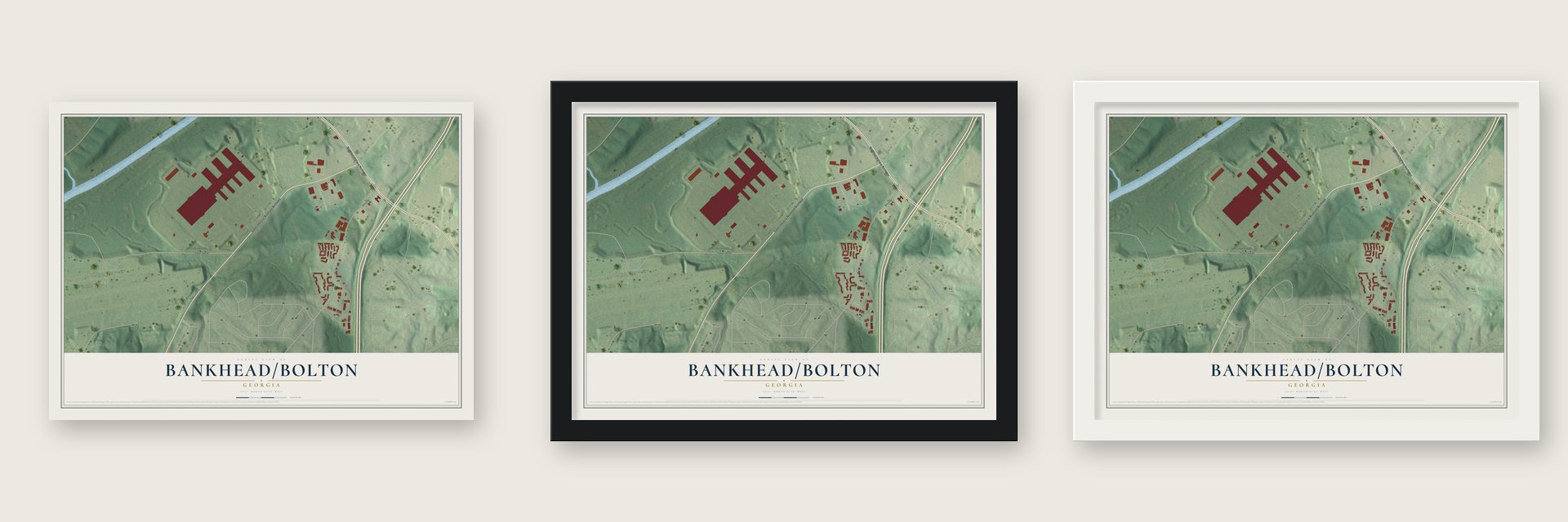 Bankhead-Bolton, Georgia map unframed, in a black wood frame and in a white wood frame