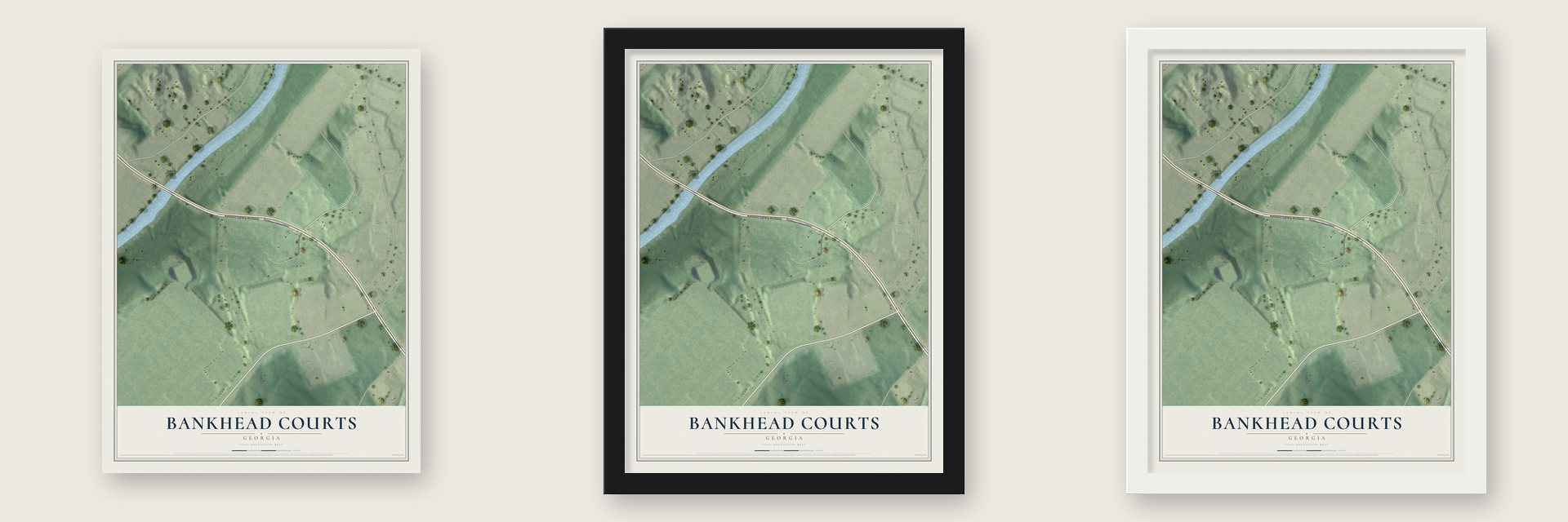 Bankhead Courts, Georgia map unframed, in a black wood frame and in a white wood frame