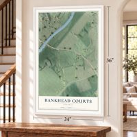Bankhead Courts, Georgia map, 24 x 36 inch print in a white frame by a staircase