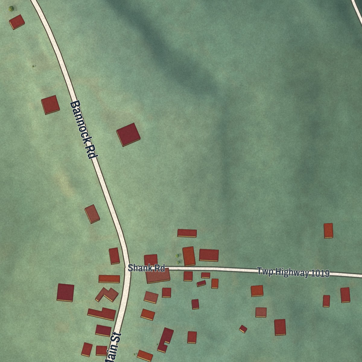 Second close-up of the map of Bannock, Ohio print showing more streets and buildings