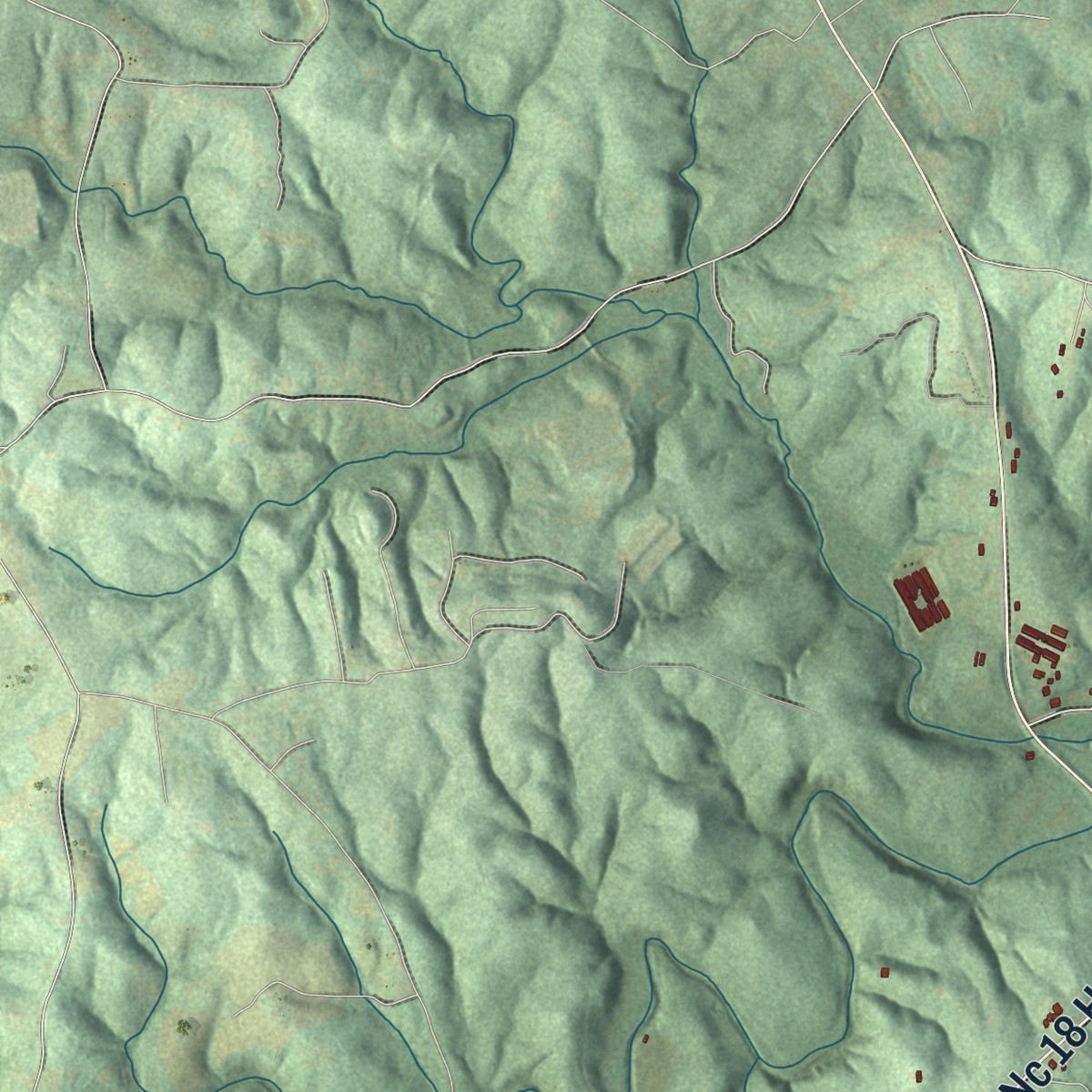 Second close-up of the map of Banoak, North Carolina print showing more streets and buildings