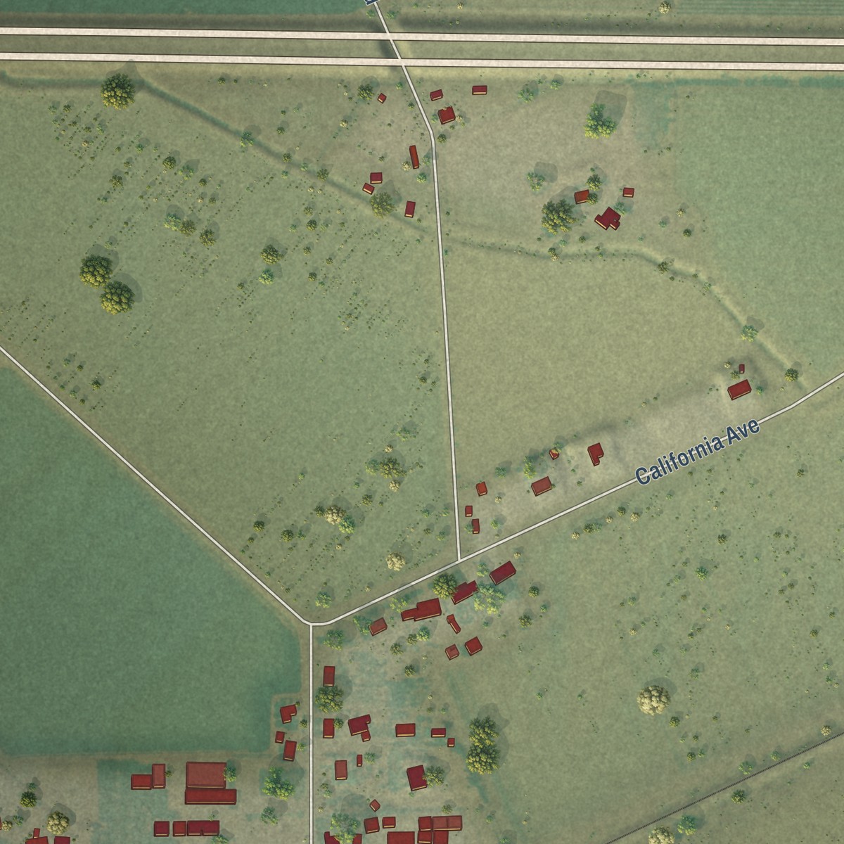 Second close-up of the map of Banta, California print showing more streets and buildings