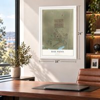 Bar Nunn, Wyoming map, 18 x 24 inch print in a white frame in a home office