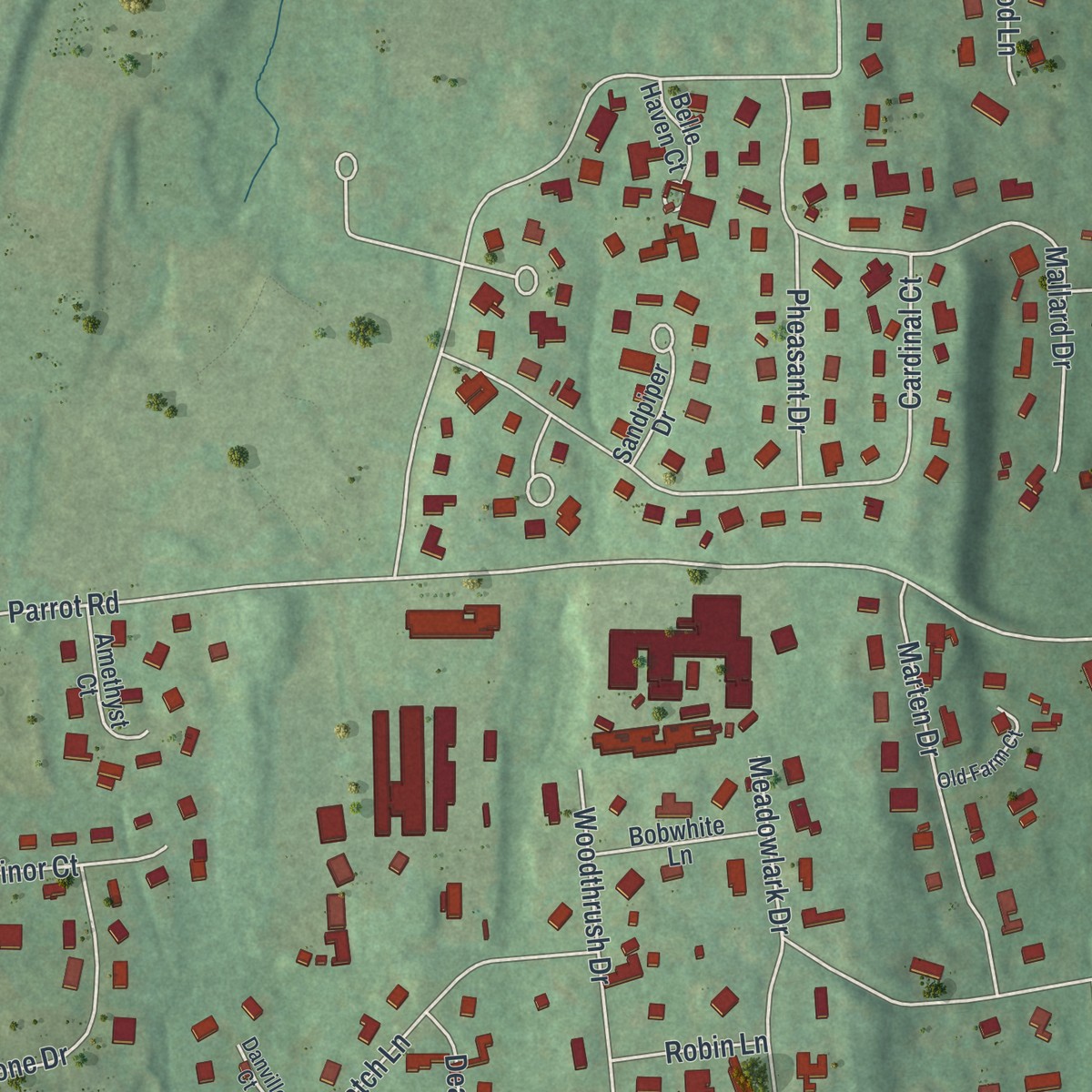 Second close-up of the map of Bardonia, New York print showing more streets and buildings