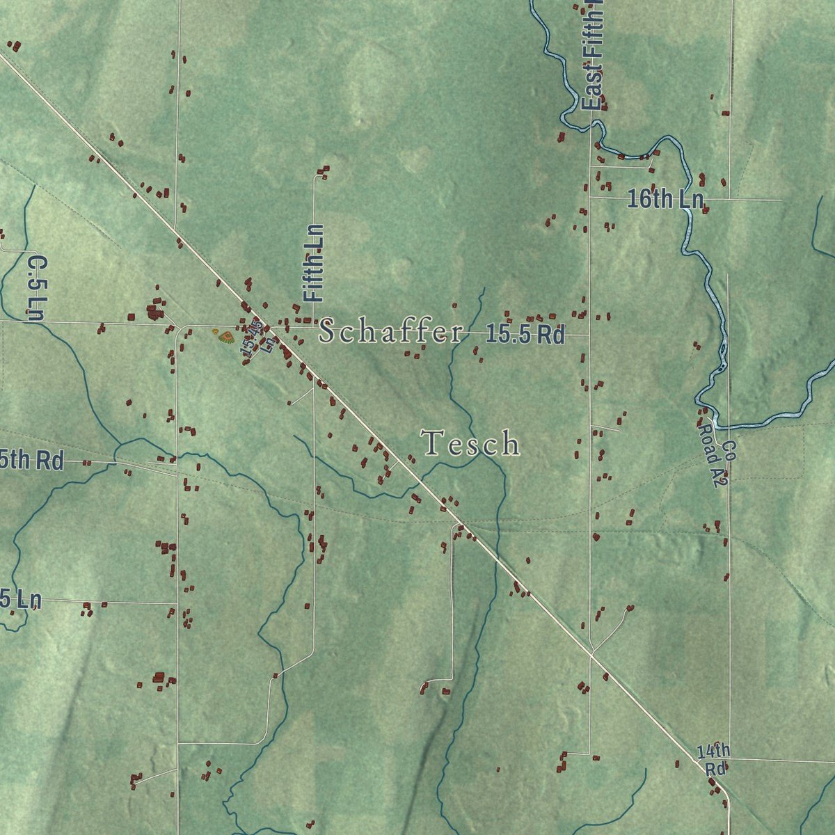 Second close-up of the map of Bark River, Michigan print showing more streets and buildings