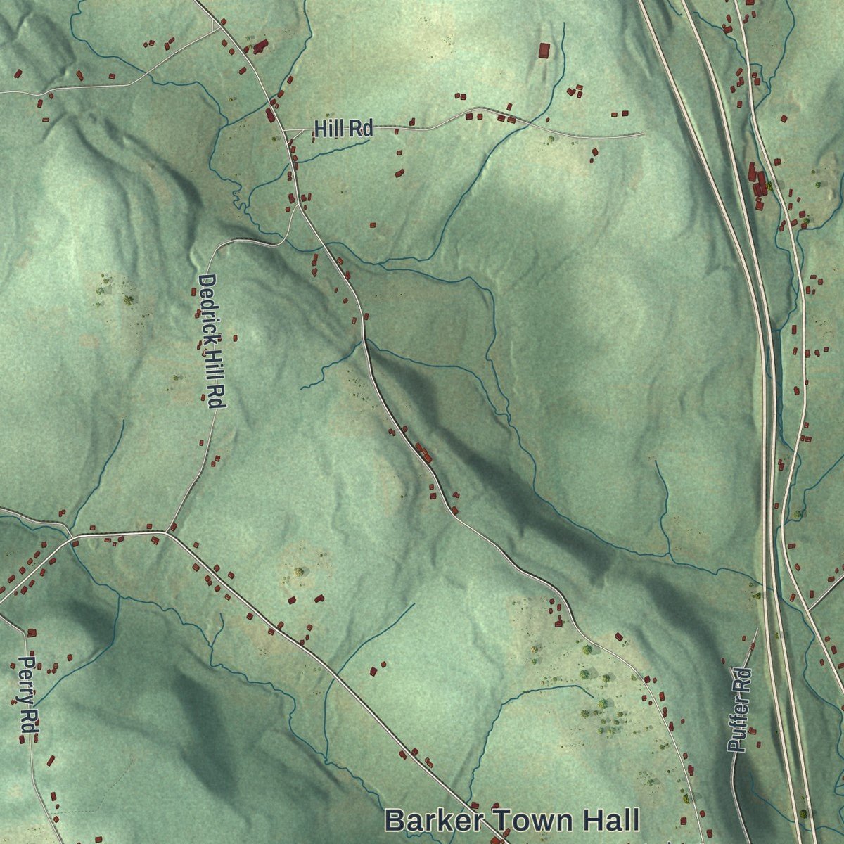 Second close-up of the map of Barker, New York print showing more streets and buildings