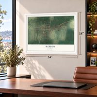 Barlow, Kentucky map, 18 x 24 inch print in a white frame in a home office