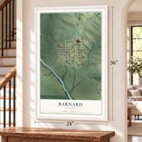 Barnard, Missouri map, 24 x 36 inch print in a white frame by a staircase