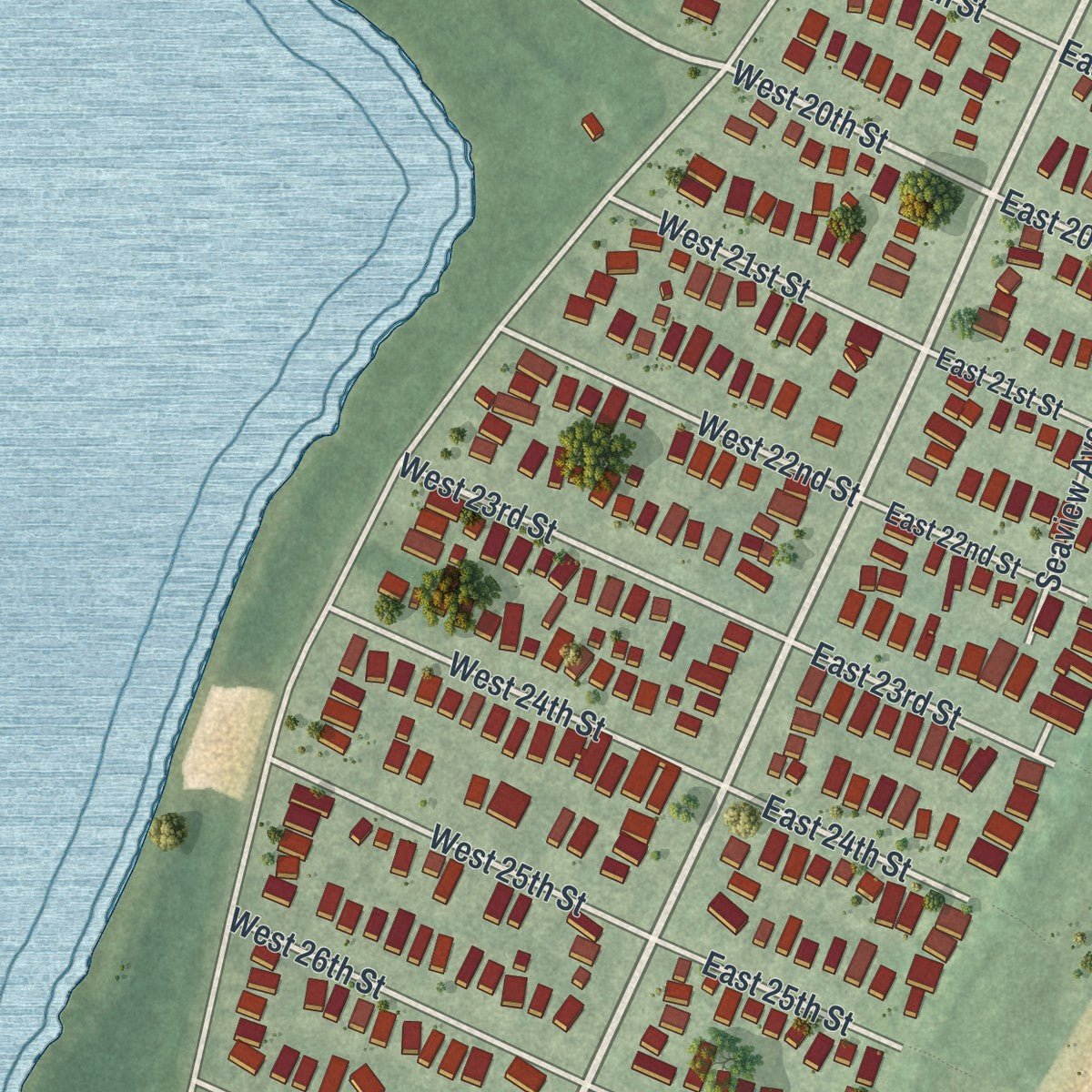 Second close-up of the map of Barnegat Light, New Jersey print showing more streets and buildings
