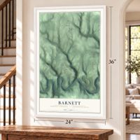 Barnett, Forest County, Pennsylvania map, 24 x 36 inch print in a white frame by a staircase