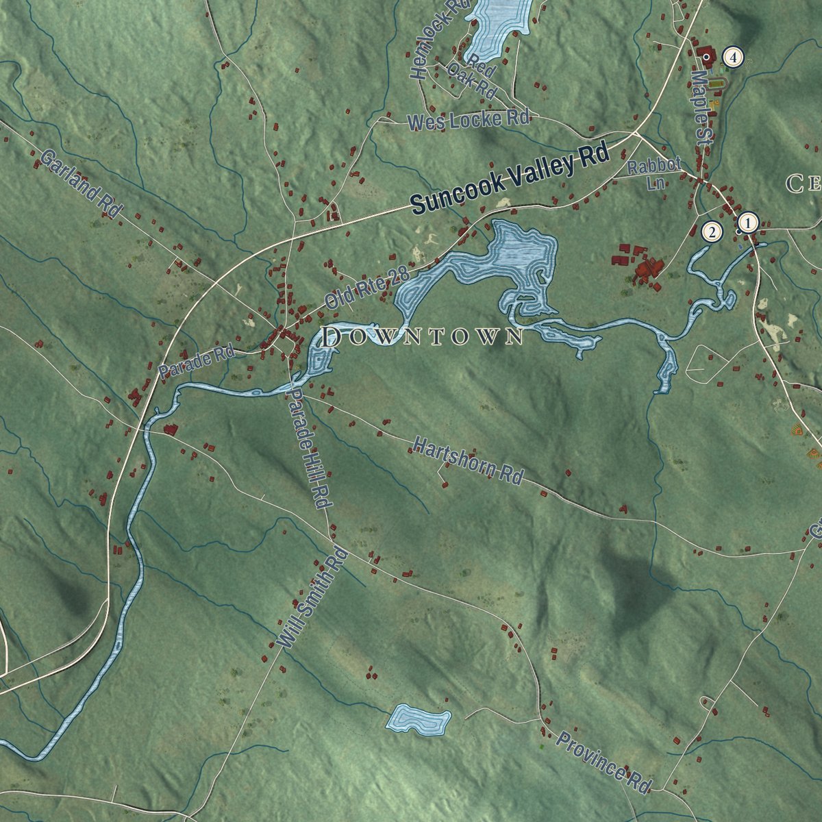 Second close-up of the map of Barnstead, New Hampshire print showing more streets and buildings