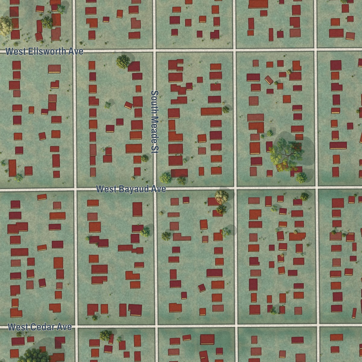 Second close-up of the map of Barnum, Colorado print showing more streets and buildings