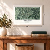 Barranquitas, Puerto Rico map, 12 x 18 inch print in a white frame in an entryway