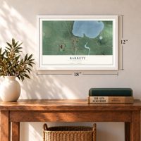 Barrett, Minnesota map, 12 x 18 inch print in a white frame in an entryway