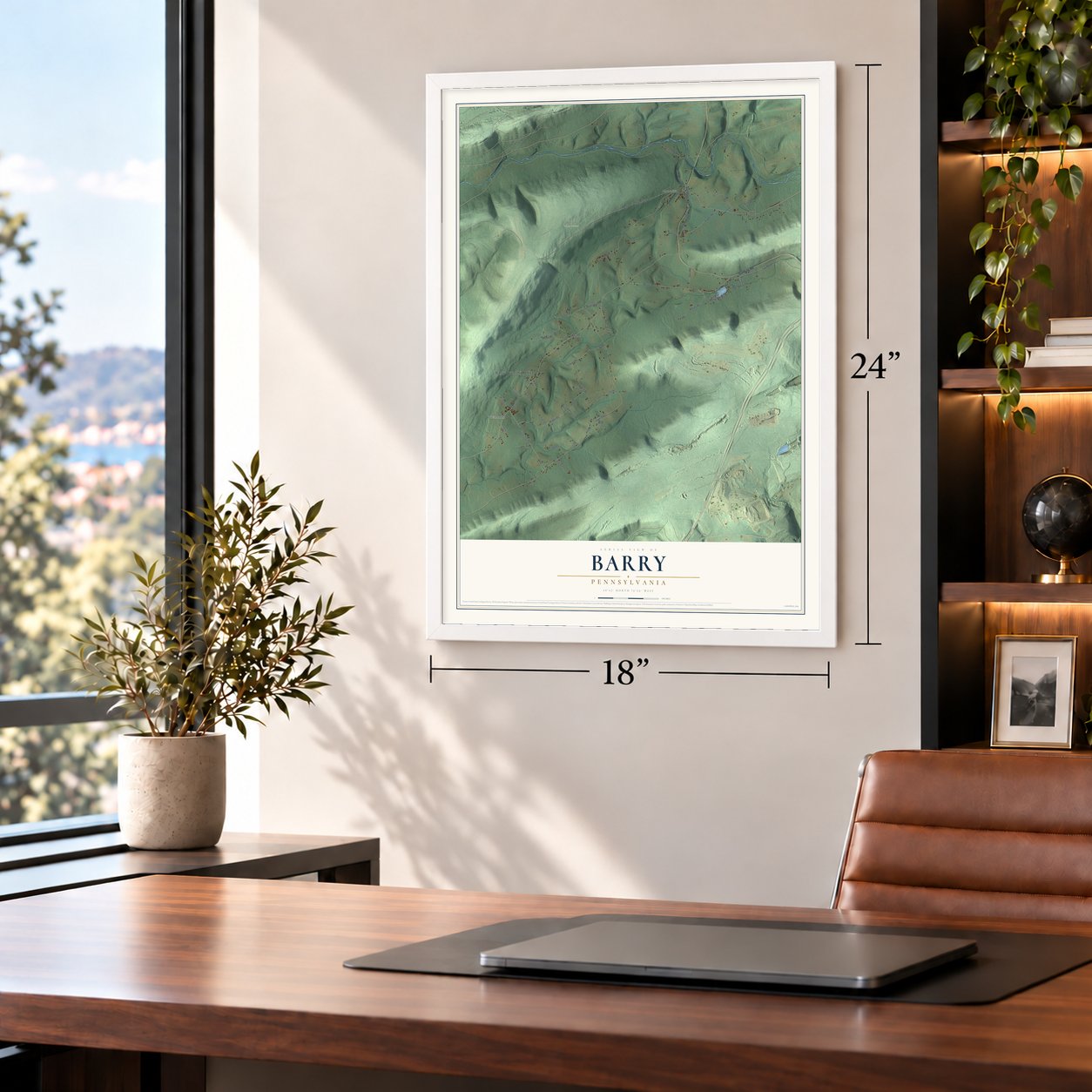 Barry, Pennsylvania map, 18 x 24 inch print in a white frame in a home office