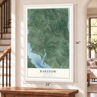 Barstow, Maryland map, 24 x 36 inch print in a white frame by a staircase