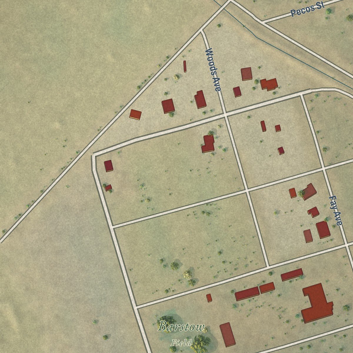 Second close-up of the map of Barstow, Texas print showing more streets and buildings