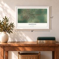 Bartelso, Illinois map, 12 x 18 inch print in a white frame in an entryway