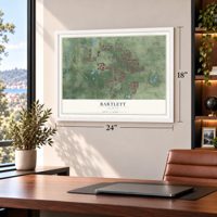 Bartlett, Illinois map, 18 x 24 inch print in a white frame in a home office