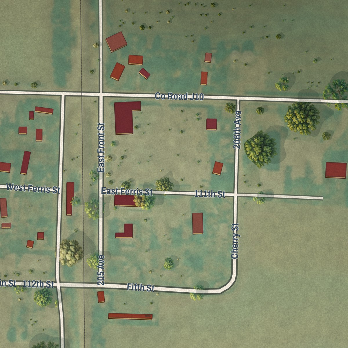 Second close-up of the map of Bartlett, Iowa print showing more streets and buildings