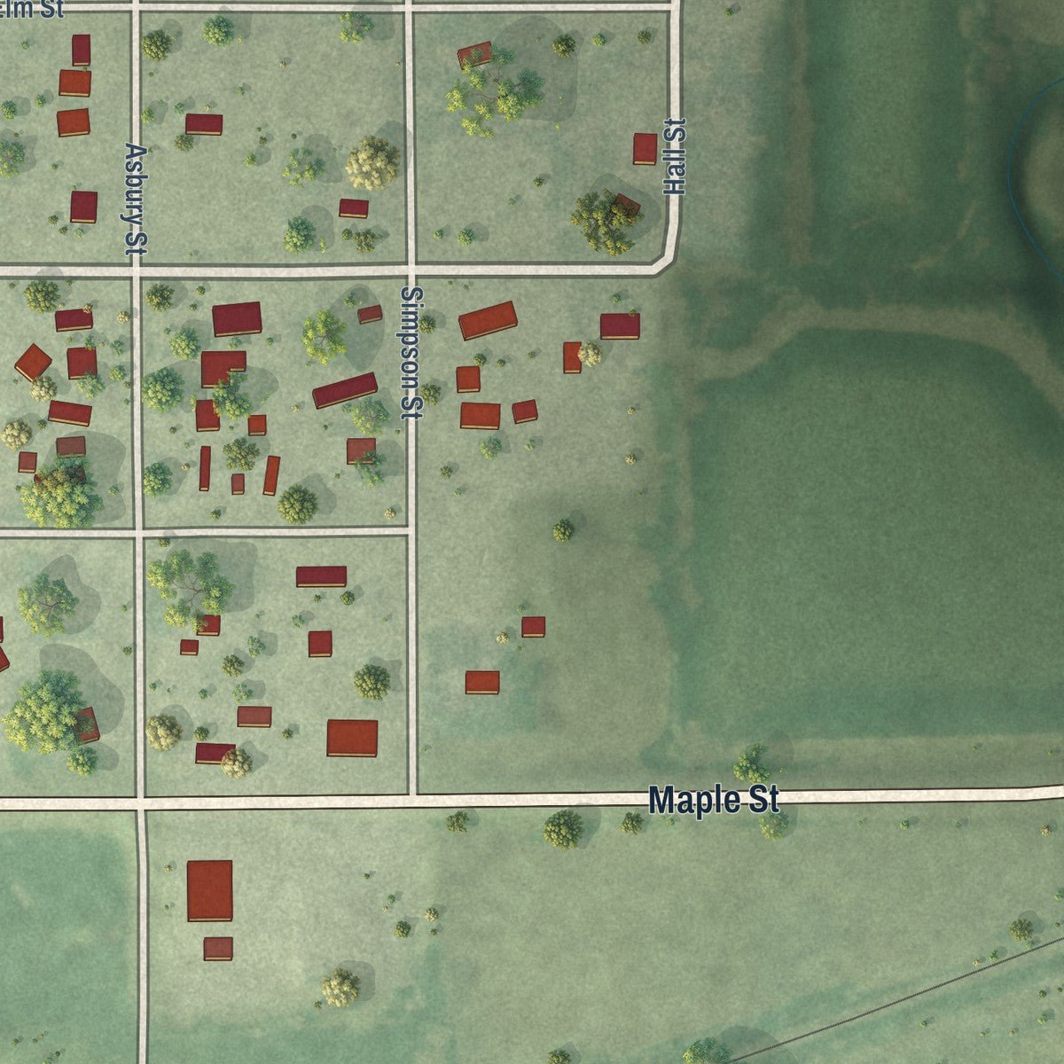 Second close-up of the map of Bartley, Nebraska print showing more streets and buildings