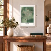 Bartley, Nebraska map, 12 x 18 inch print in a white frame in an entryway