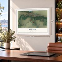 Bascom, Ohio map, 18 x 24 inch print in a white frame in a home office