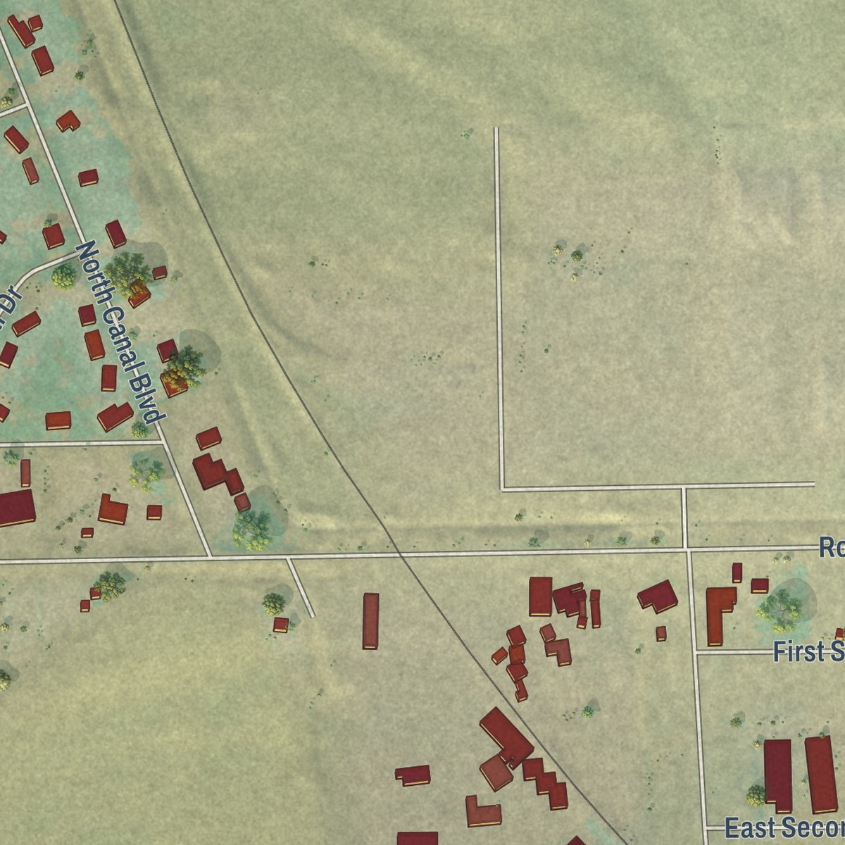Second close-up of the map of Basin City, Washington print showing more streets and buildings