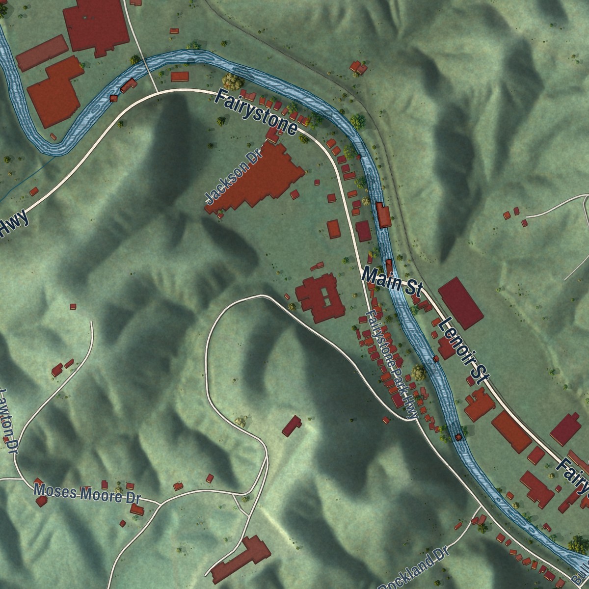Second close-up of the map of Bassett, Virginia print showing more streets and buildings