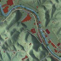 Second close-up of the map of Bassett, Virginia print showing more streets and buildings