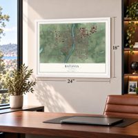 Batavia, Illinois map, 18 x 24 inch print in a white frame in a home office