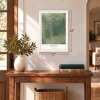 Batavia, Wisconsin map, 12 x 18 inch print in a white frame in an entryway