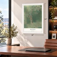 Batavia, Wisconsin map, 18 x 24 inch print in a white frame in a home office