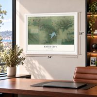 Bates City, Missouri map, 18 x 24 inch print in a white frame in a home office