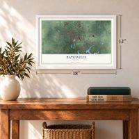 Batesville, Indiana map, 12 x 18 inch print in a white frame in an entryway