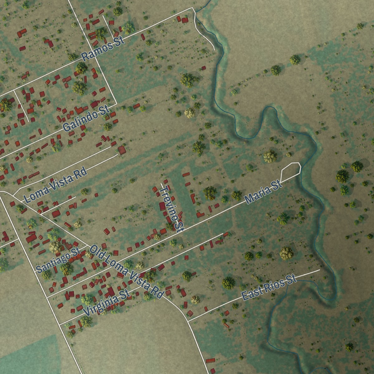 Second close-up of the map of Batesville, Texas print showing more streets and buildings