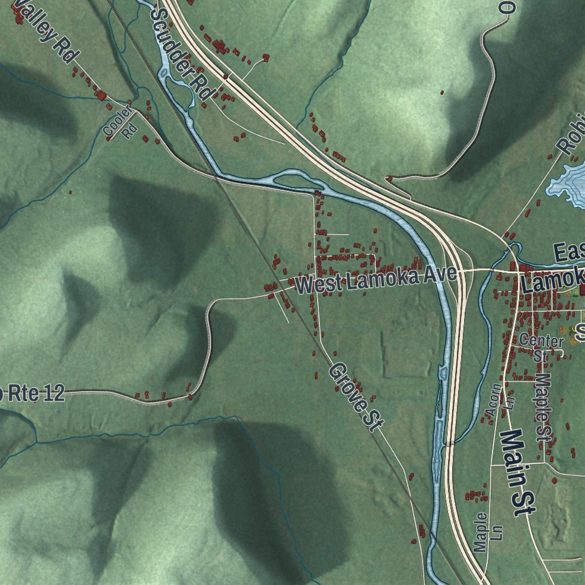 Second close-up of the map of the Town of Bath, New York print showing more streets and buildings