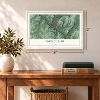 Town of Bath, New York map, 12 x 18 inch print in a white frame in an entryway