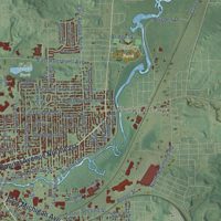 Second close-up of the map of Battle Creek, Michigan print showing more streets and buildings