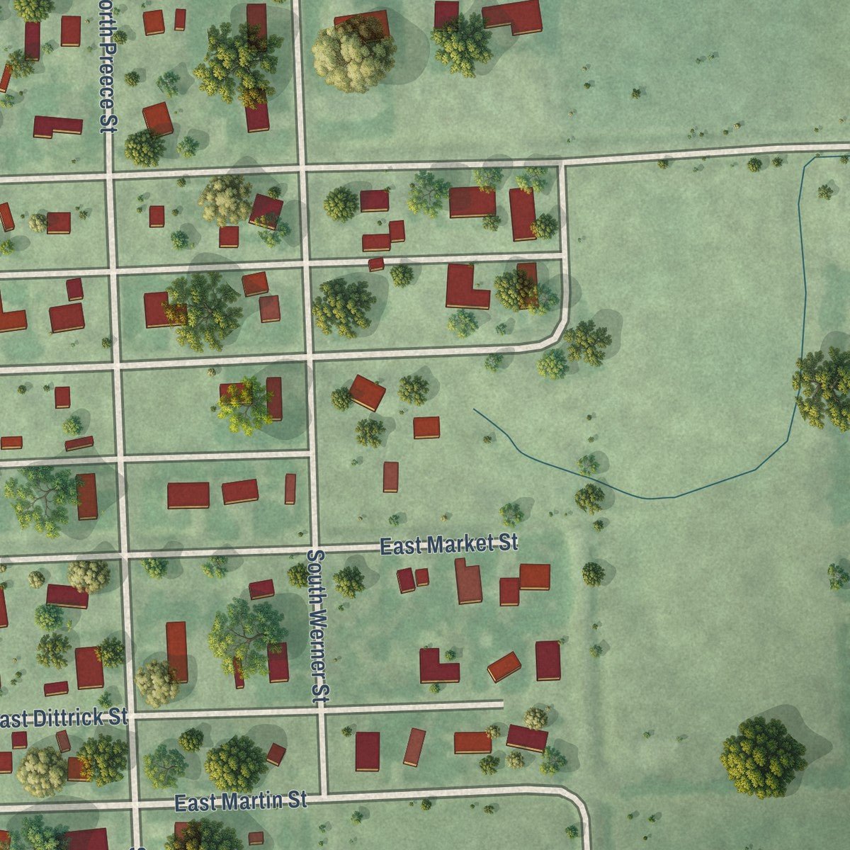 Second close-up of the map of Battle Creek, Nebraska print showing more streets and buildings