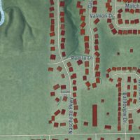 Second close-up of the map of Battle Ground, Indiana print showing more streets and buildings