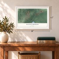 Battle Ground, Indiana map, 12 x 18 inch print in a white frame in an entryway