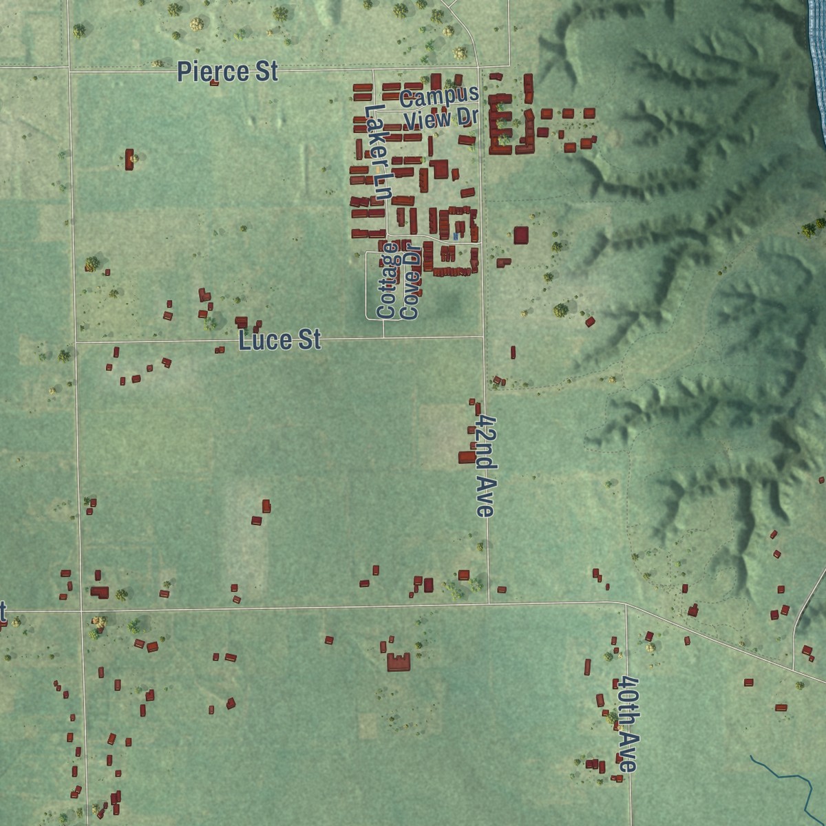 Second close-up of the map of Bauer, Michigan print showing more streets and buildings