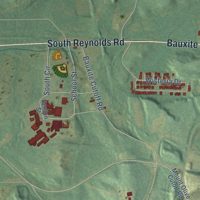 Second close-up of the map of Bauxite, Arkansas print showing more streets and buildings