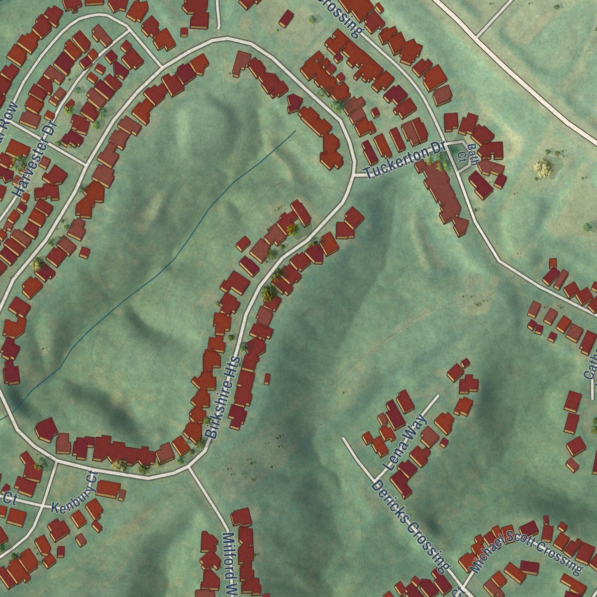 Second close-up of the map of Baxter Village, South Carolina print showing more streets and buildings