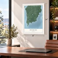 Bay de Noc, Michigan map, 18 x 24 inch print in a white frame in a home office